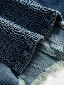 ROMWE Hippie 女士Y2K拼接毛边深V领按扣设计性感吊带牛仔上衣 - 彩色 - 查看 3