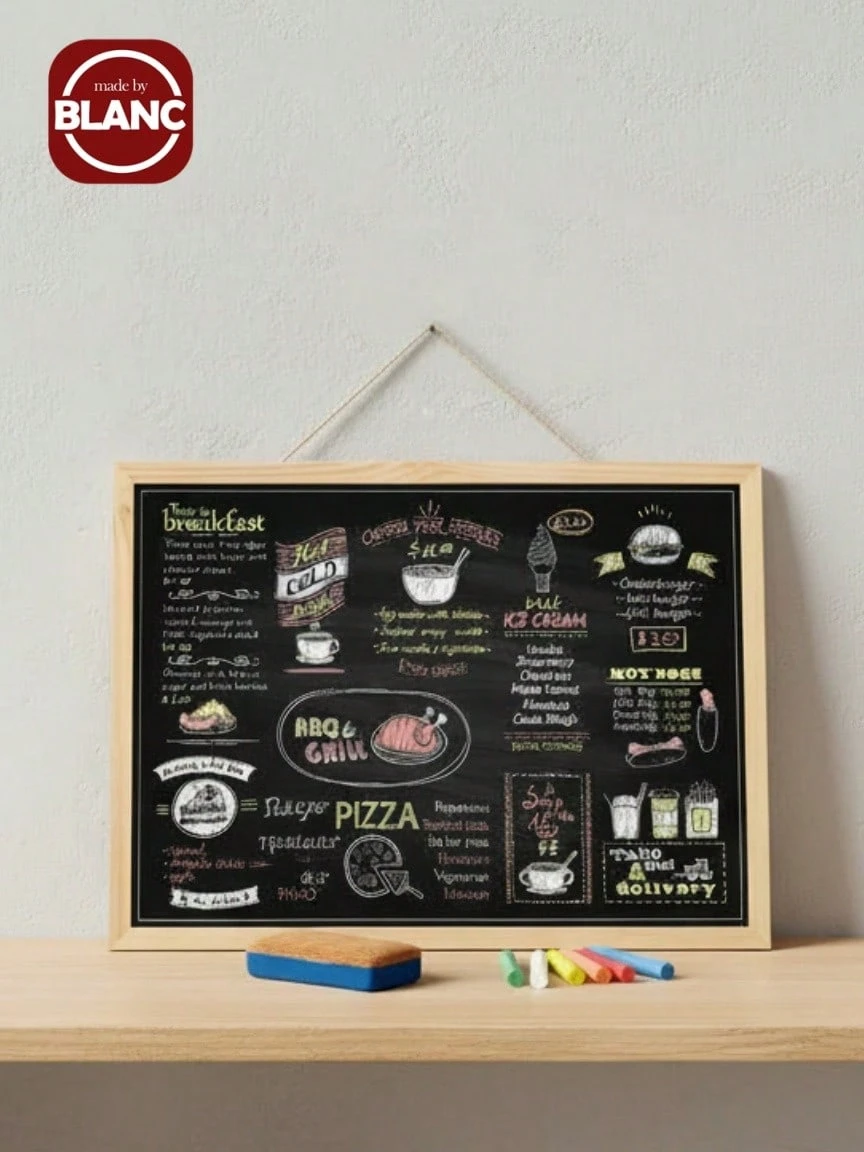 Madebyblanc 1 块木制小黑板，时尚双面悬挂留言板，DIY 手写广告菜单展示，橡木框架软木板，办公室和家居装饰，家庭和学校的留言板或愿景板 - 黑色 - 查看 1