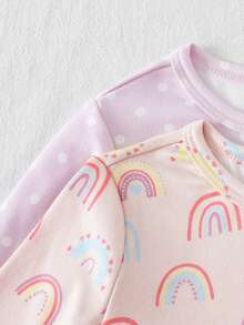 Cozy Pixies 女婴四件套舒适睡衣套装 - 波尔卡圆点、彩虹、心形印花、长袖上衣、松紧腰裤 - 淡紫色 - 查看 5