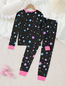 Bộ đồ ngủ dệt kim cổ tròn in hình kỳ lân dễ thương cho bé gái, áo dài tay ôm sát thoải mái, màu đen - Nhiều màu - Xem 2