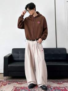 Manfinity BRENVOR Men's Hooded Sweatshirt, Loose-Fitting, Cropped Knit Top With Drawstring Design - Brown - View 6