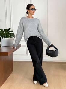 Serisse Suéter holgado con lazo en la espalda y ribete de contraste, para otoño/invierno - Gris Claro - Ver 6