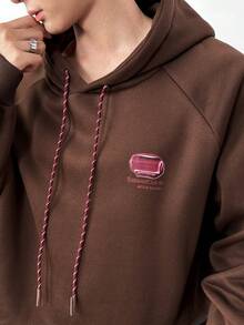 Manfinity BRENVOR Men's Hooded Sweatshirt, Loose-Fitting, Cropped Knit Top With Drawstring Design - Brown - View 5