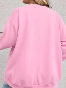 SHEIN CURVE+ 女士加大码休闲宽松纽约图案圆领长袖卫衣，秋冬季情人节款 - 粉色 - 查看 6