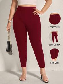 SHEIN LUNE Plus Commuting Solid High Waist Skinny Comfy Pants - Red - View 1
