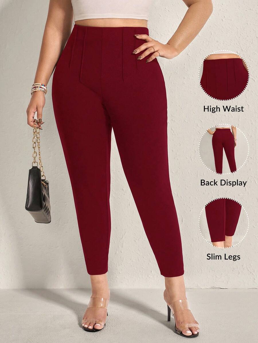 SHEIN LUNE Plus Commuting Solid High Waist Skinny Comfy Pants - Red - View 1