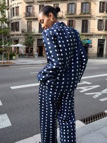 Maija Women's Polka Dot Print Lapel NeckLong Sleeve Casual Blazer  Polka Dot Chic Blazer Women Casual Blazers For Women Polka Dot - Blue - View 5