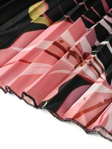 Ellevyn Women's Floral Print Elastic Waist Fashionable Elegant Pleated Midi Skirt - Black - View 4