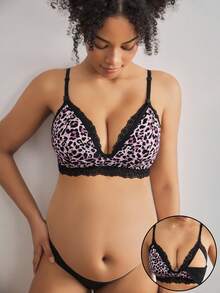 BloomMama Sexy Lace Leopard Print Patchwork Nursing Bra - Multicolor - View 4