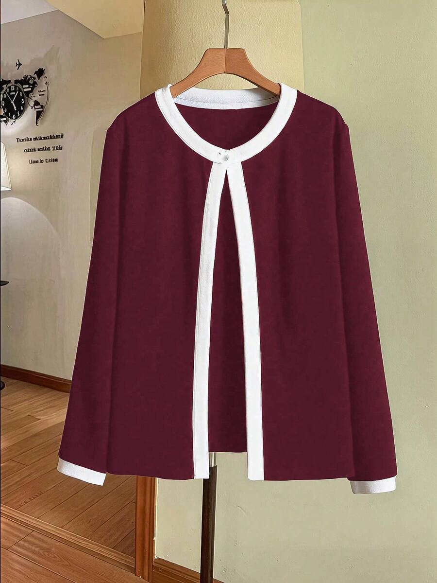 GlowEve CURVE Plus Size Women Elegant Versatile Jacket - Burgundy - View 1