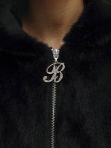 BABYPHAT Áo khoác bomber lông thú giả cỡ lớn có mũ trùm đầu, khóa kéo toàn bộ và cổ tay bo gân cho thời trang mùa đông thu đông - màu đen - Xem 4