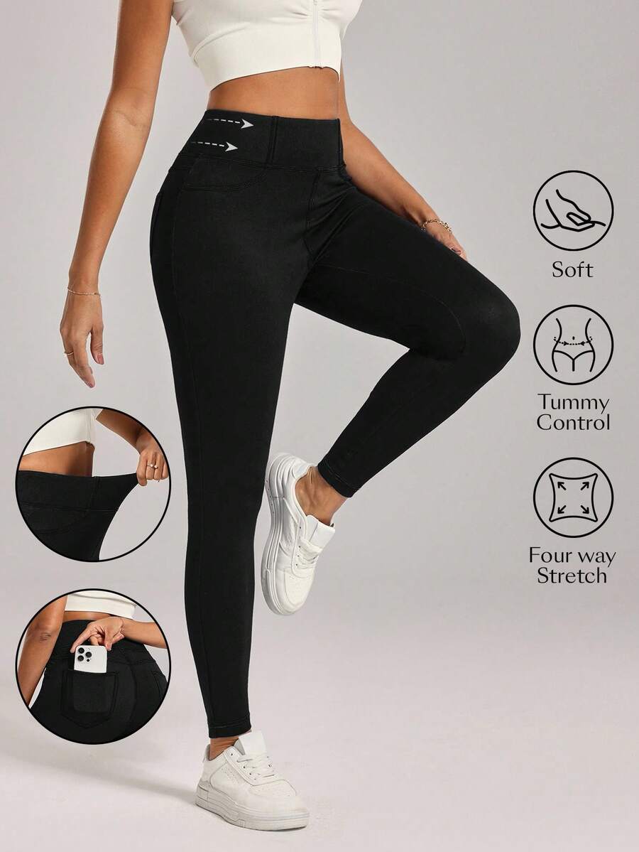 SHEIN Tall Quần jean nữ ôm vừa vặn đa năng màu đen giản dị - màu đen - Xem 1