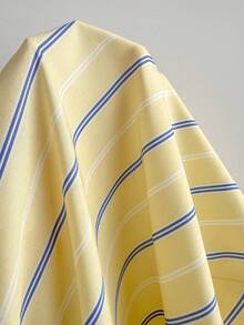 Comfortcana Blue And Yellow Striped Asymmetrical Tie Front Blouse,Autumn Elegant Brunch Women Christmas New Year 70s Tops,Yellow Stripe Tie Strap Blouses - Multicolor - View 5