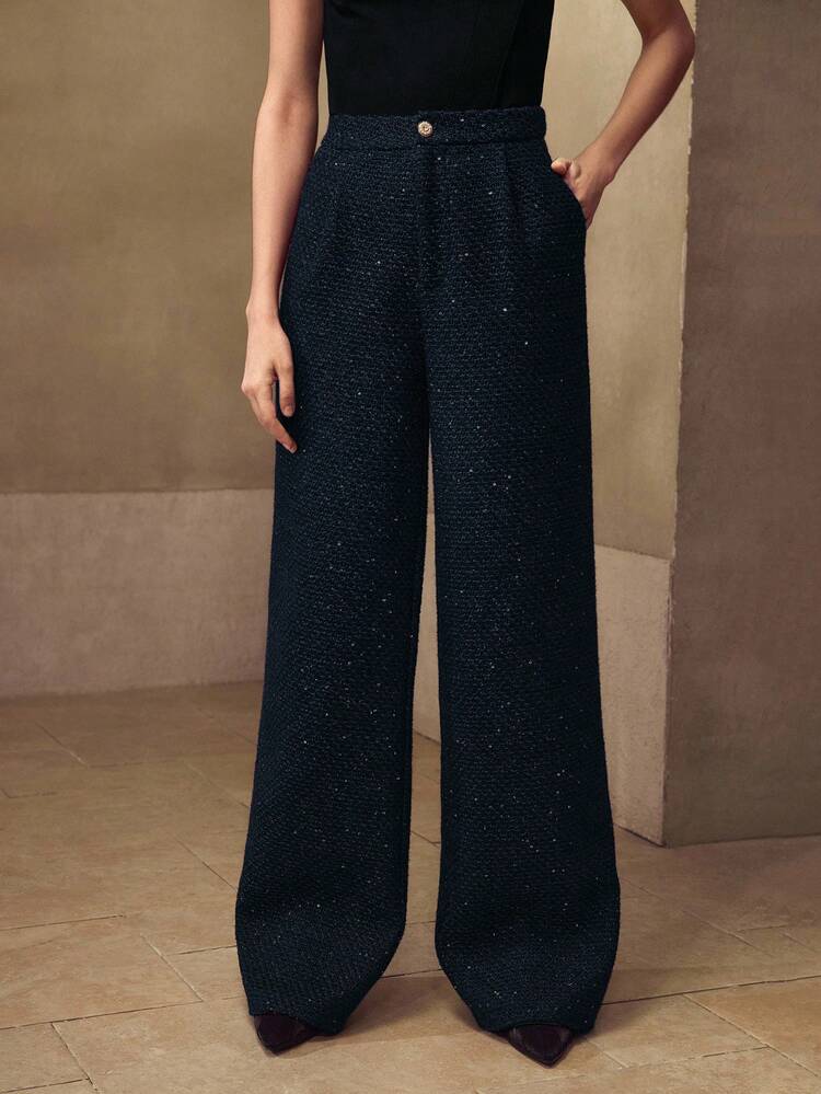 FASHIONABLE SLANT POCKET WIDE LEG PANTS