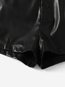 Firerie Kids Firerie Kids Tween Girls' Solid Color PU Leather Shorts, Black, High Waist Shorts Suitable For Daily, Party, Casual, Commuting Black Leather Shorts Faux Leather Shorts Black Shorts Women Shorts Women Black Pu Shorts - Black - View 2