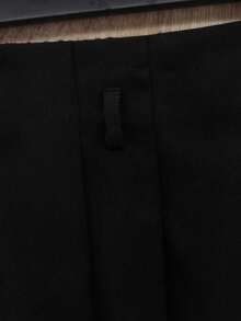 GlowEve CURVE Plus Size Women Minimalist Solid Color Elastic Waist A-Line Black Skirt With Buckle Belt - Black - View 3