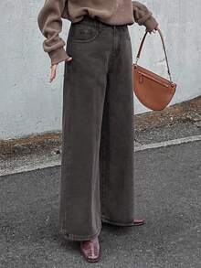 FRIFUL Women's High Waist Lace-Up Retro Casual Loose Straight Leg Jeans - Black - View 5