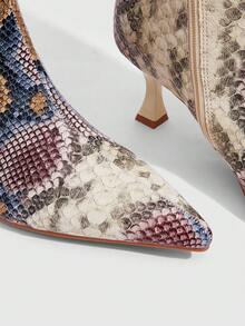 CUCCOO SZL Giày bốt cao đến đầu gối thời trang mũi nhọn họa tiết da rắn cho nữ, thiết kế khóa kéo bên hông - Nhiều màu - Xem 6