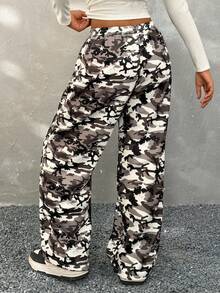 Coolane Kids Pantalones anchos con estampado de camuflaje y cordón en la cintura para niñas preadolescentes, ropa para padres e hijos - Gris - Ver 6