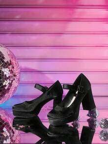 CUCCOO LuxiPop 女士时尚百搭优雅防水厚底高跟鞋，适合圣诞节、感恩节、新年派对、夜店装扮 - 黑色 - 查看 3