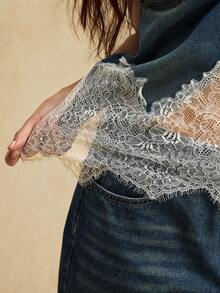 Easelle Women's Y2K Contrast Lace Sexy Fashion Camisole Denim Top - Dark Wash - View 6