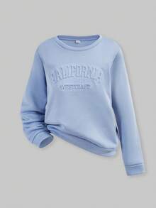 SHEIN Explorewe 2pcs/Set Teen Girls' Casual Commuting Versatile 3D Letter Print Sweatshirt And Sweatpants Set - Baby Blue - View 8