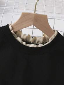 SHEIN Genkimix Kids 小女童荷葉袖假兩件衛衣連衣裙 - 黑色 - 查看 3