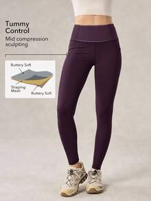 OutZeal Mallas moradas para exteriores con control de abdomen, secado rápido y bolsillo con cremallera para mujer, ideales para senderismo y camping - Morado - Ver 2