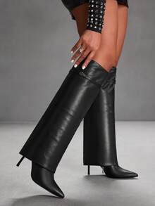 CUCCOO SZL 女士时尚尖头过膝高跟靴 - 黑色 - 查看 7