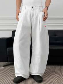 ESTAVOR Men's Casual Versatile White Curved Knife Denim Jeans - White - View 3