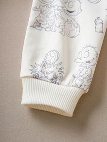 Nick 90s | SHEIN Baby Boy Cartoon Nick Figure Graphic Cute Casual White Hooded Sweatshirt - White - View 6