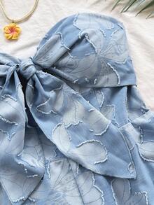 Soleia 女士春夏度假嘉年华邮轮风蓝色水彩印花扭结露背连体裤，宽松版型，适合派对、约会、情人节、叠穿 - 藍色 - 查看 5
