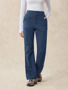 OutZeal 女式无 PFC 防水弹力尼龙可调节编织腰带喇叭裤户外徒步露营裤 - 藍色 - 查看 6