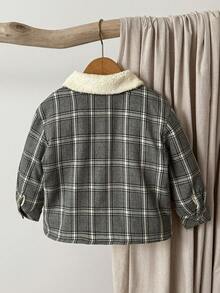 SHEIN 男童法式优雅仿毛皮领格子外套 - 彩色 - 查看 2