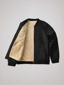 Officeau 男士时尚抓绒休闲基础款日常穿着，适合秋冬季节，复古风格 - 黑色 - 查看 1