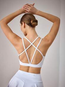 Menodora SHEIN Sport Strappy Back Sports Bra - White - View 8