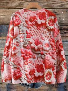 Linhara Atasan Sweater Rajut Natal Santa Claus & Pohon Natal Ukuran Besar untuk Wanita - MultiWarna - View 2