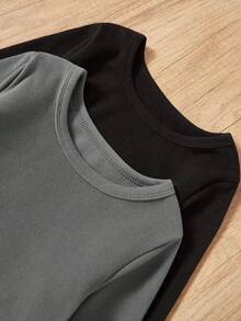 Boys Big Kids Thermal Underwear 4-Piece Set - Black Gray Basic Base Layer Set Classic Solid Color Simple Design Black Gray Versatile Basic Color Thermal Modal Fabric Long Sleeve Top Pants 2 Sets Combo Social Media Style Simple Basic Autumn Winter Spring Holiday Essential Boys Big Kids Base Layer Underwear Set