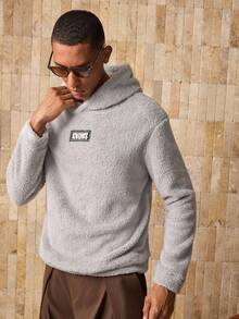 Manfinity Unisex 男士字母图案保暖连帽卫衣，秋冬季休闲款 - 灰色 - 查看 4