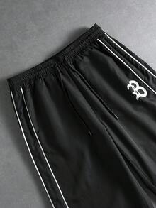 PAVTROS 男士休闲百搭夹克套装，街头风，宽松，印花，情侣装，朋友装，我爱我的男朋友，街头风格，情侣装，反光条纹结构线条 男士两件套 男士运动服套装 慢跑服 Y2K 运动套装 男士慢跑套装 - 黑色 - 查看 5