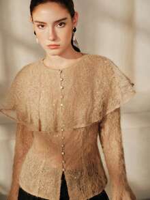 Anewsta Savoree Autumn Women's Peter Pan Collar Top, Halloween Flowy Lace Blouse, Y2K Style - Khaki - View 6