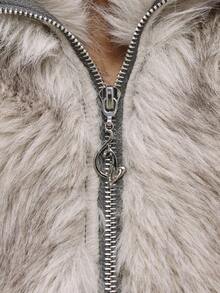 BABYPHAT Faux Fur Ribbed Cropped Cardigan With Rhinestone Logo Detail And Zipper Closure For Fall Winter Casual Layering - Multicolor - View 6