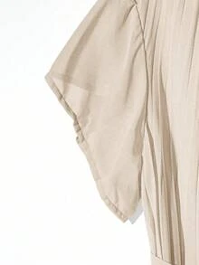 Franclia Women Plus Size Elegant Solid V-Neck Pleated Fabric Decor Bowknot Waist Band Ruffle High Low Hem Beach Holiday Casual Fashion Shirt & Skirt 2 Pieces Set