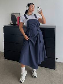 POPSWAY 全新秋季户外百搭束腰中长款吊带连衣裙女装 - 寶藍色 - 查看 7