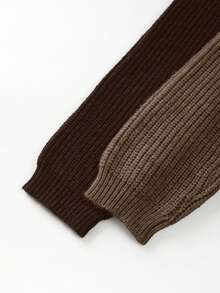 Franclia 新款优雅高端撞色拼接针织女式开衫毛衣，秋冬棕色开衫女式开衫棕色毛衣女式毛衣女士冬季服装毛衣 - 棕色 - 查看 7