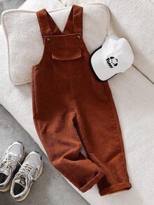 Bộ đồ liền thân có túi cài nút bằng vải nhung kẻ dành cho bé gái - màu nâu - Xem 3