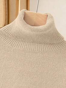 Franclia Women's Elegant High Neck Loose Cinching Waist Design Asymmetrical Hem Pullover Sweater, Winter Women Sweaters Turtle Neck Women Sweater Top Winter Clothes For Women Sweaters - Khaki - View 3