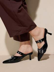 CUCCOO CURVES Giày cao gót mũi nhọn thời trang nữ dáng rộng - màu đen - Xem 3