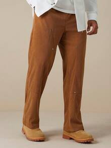 Manfinity Nomadique Men's Casual Bestselling Straight Leg Pants, INS Style, Corduroy Fabric, Suitable For Daily Wear And All Seasons, Essential Gift For Boyfriend/Husband, Men's Casual Apparel, Y2K Brown Pants Mens Linen Bottoms Brown Baggy Pants Western Pants Mens Corduroy Pants - Brown - View 4