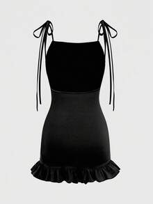 EgrlEra 女士夏季純色背部空心美人魚款短款背心裙 - 黑色 - 查看 2